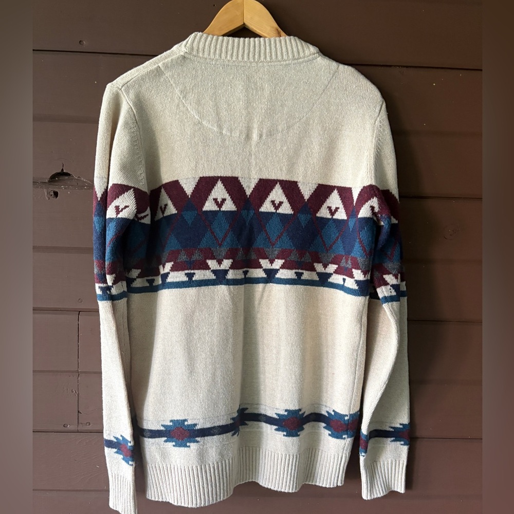 Beige Cardigan with Navy and Burgundy Patterns Sz XL - Picture 6 of 8